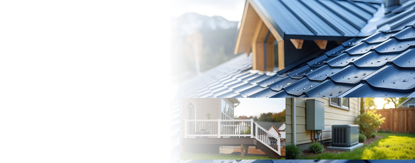 Roofline of residential home with inset picture of generator and deck on a home