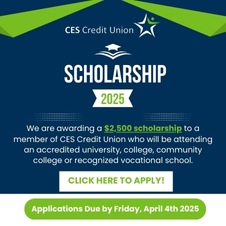 We are awarding a $2,500 scholarship to a member of CES Credit Union who will be attending an accredited university, college, community college or recognized vocational school.